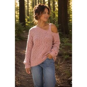 NWT Willow & Root Blush Pink Cable Knit Cold Shoulder Sweater‎ Womens Small